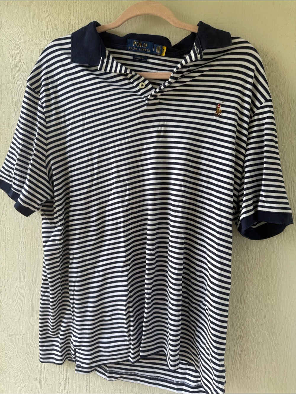 Ralph Lauren Navy & White Striped Polo Shirt with Pony Logo
